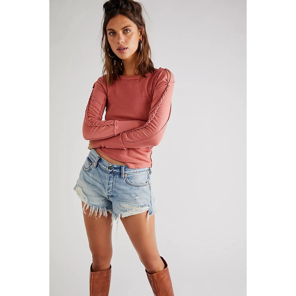Free People We The Free Daisy Chain Cuff Blouse Top Sunsand Ribbed S NWD 284958